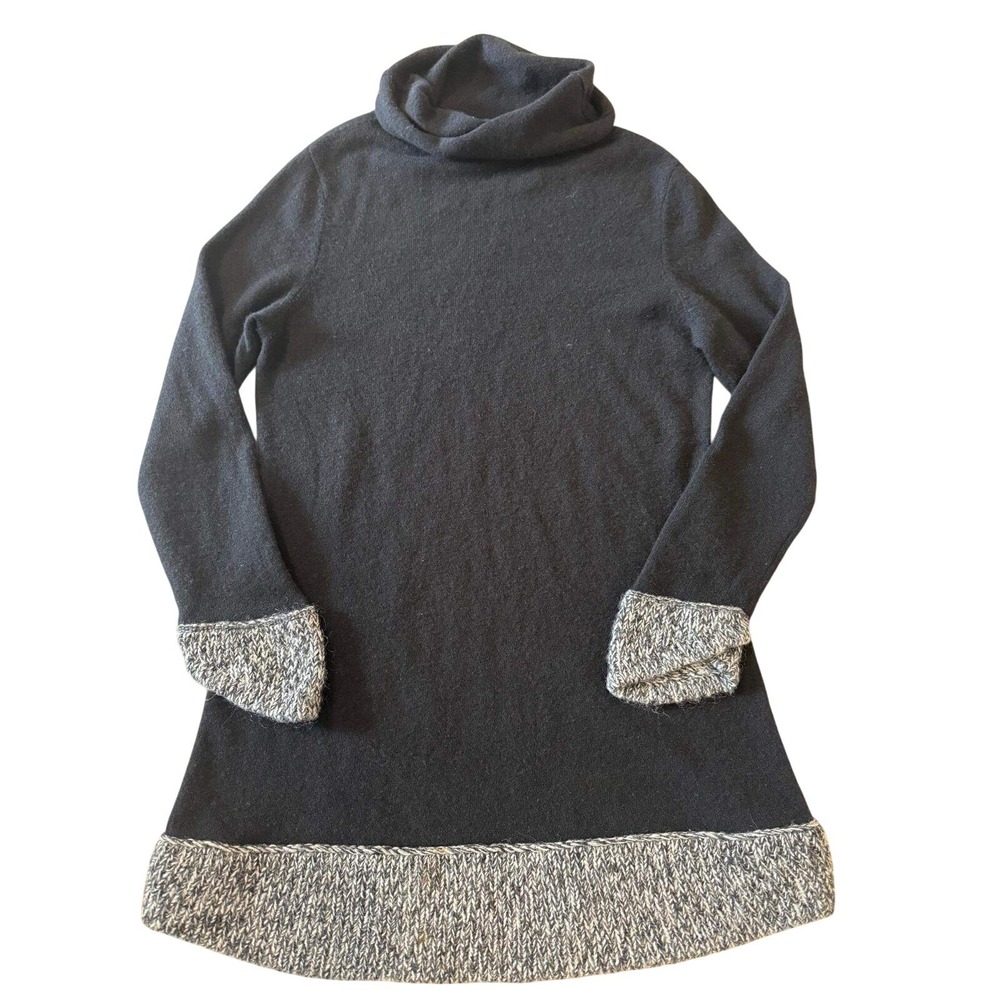 Magaschoni 100% Cashmere Tunic Sweater Dress Small Black Marled Knit Trim Soft